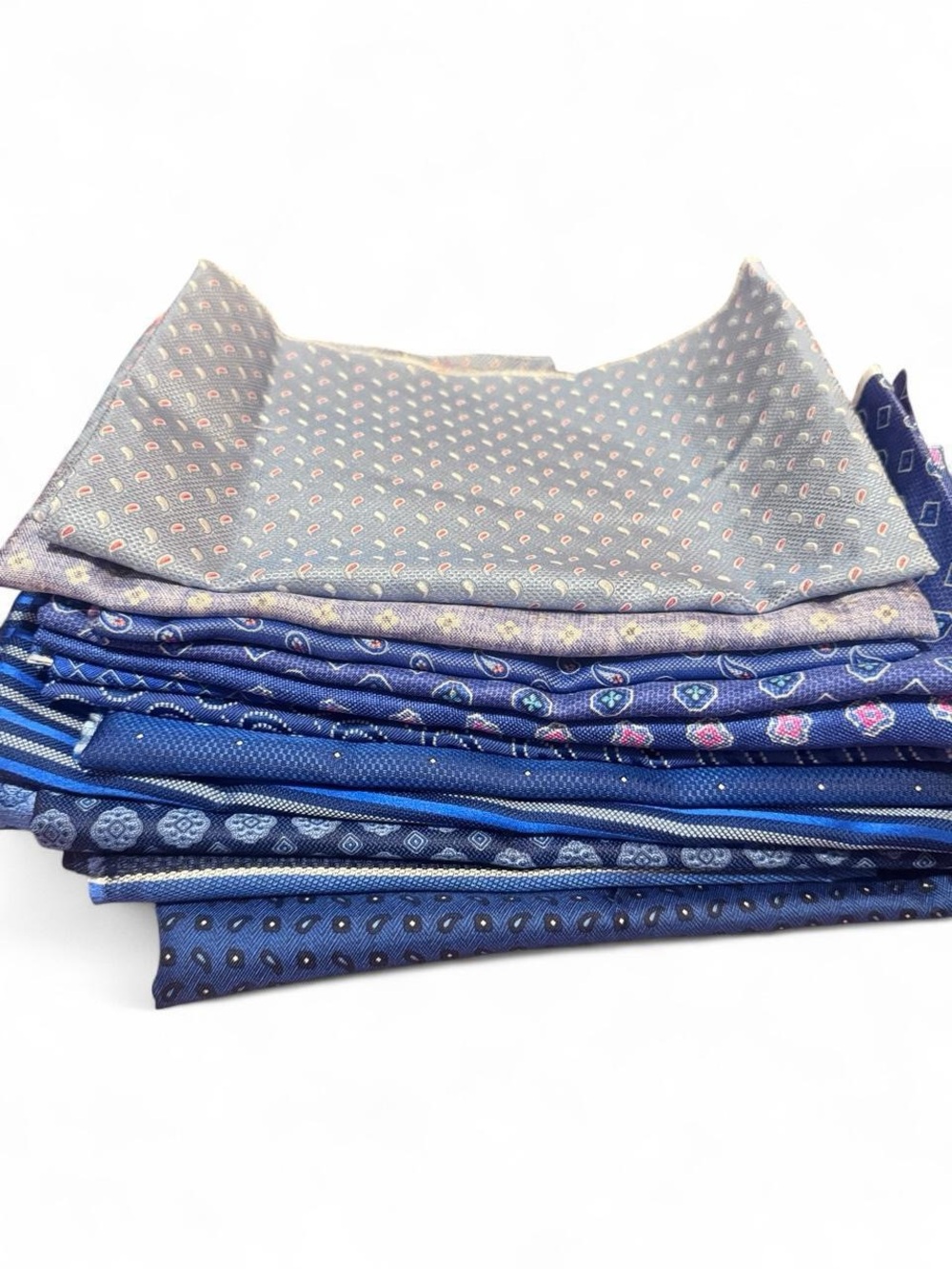 Bundle of 11 blue 100% Italian silk fabric remnants